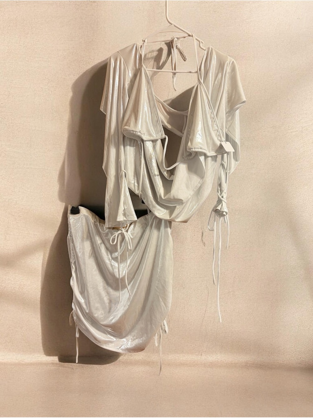 Shimmer Drape Two-Piece Skirt Set- White